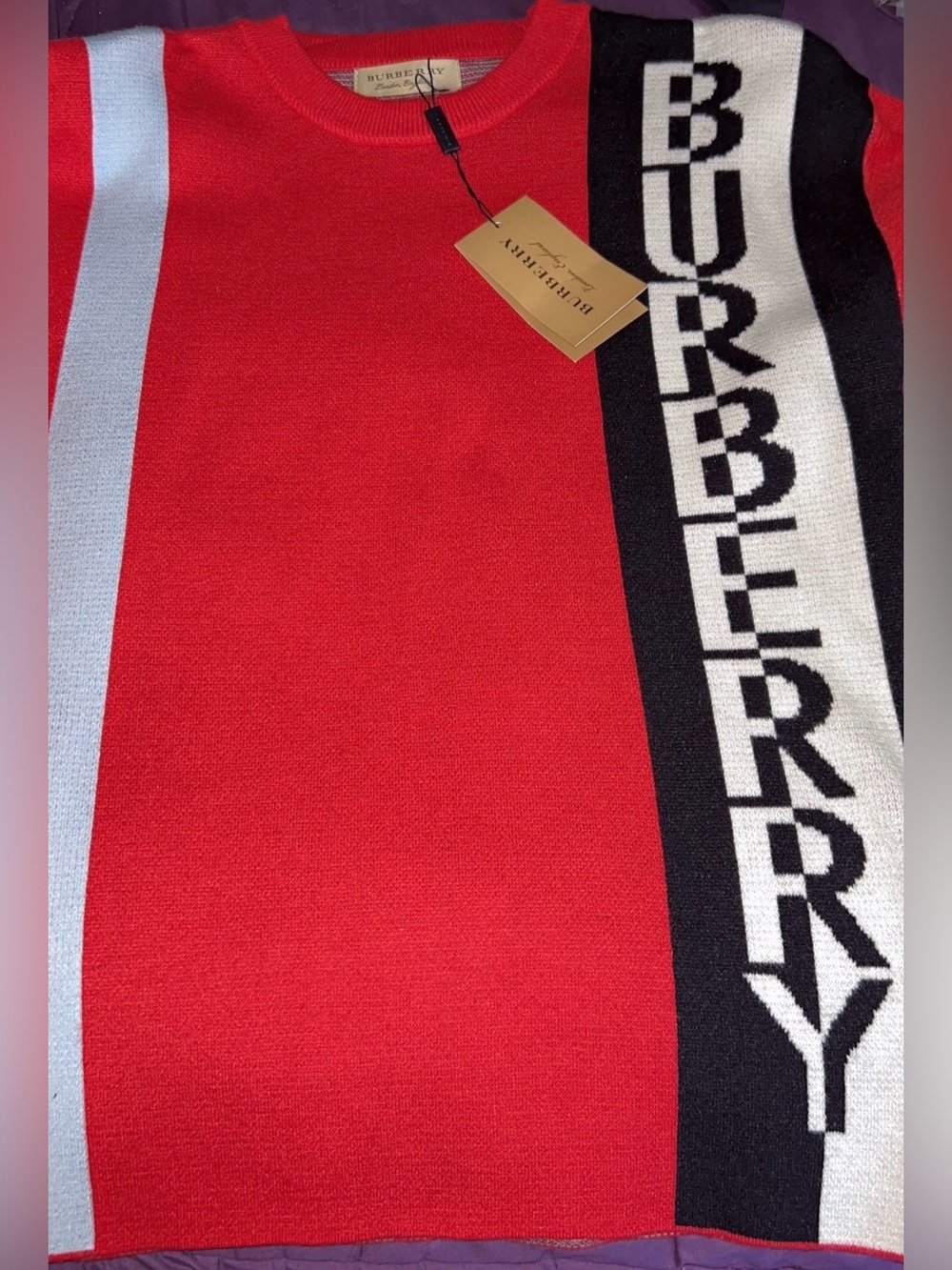 Burberry Kadey Split Logo Stripe Merino Blend Sweater